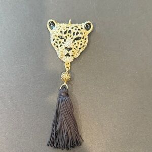 Gold Leopard Pendant with Black Tassel